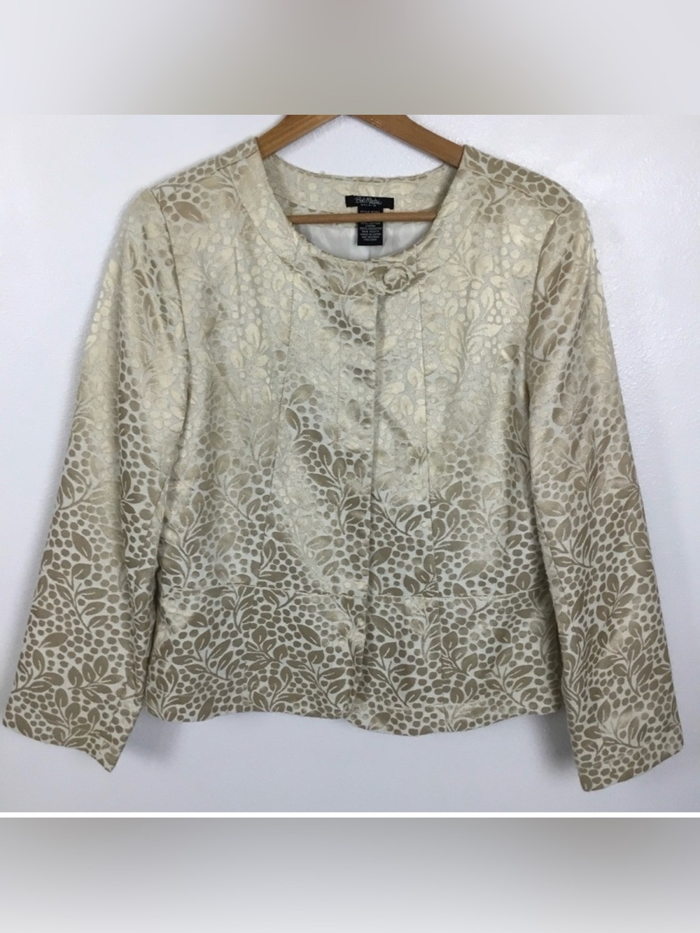 Bob Mackie Studio Jacquard Peplum Structured Floral Leaf 14 Blazer